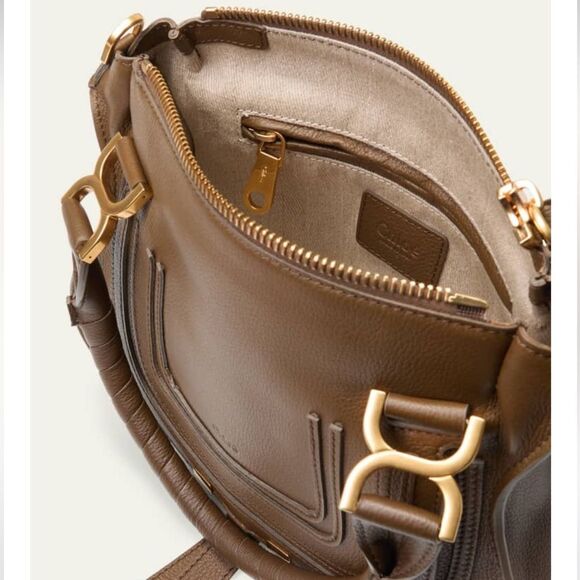 Chloe Marcie Small Satchel Bag in Grained Calfskin Dark Khaki NWT - Picture 3 of 4